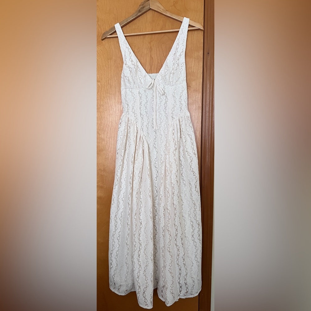 NWT Wild Fable Midi Lace Basque Empire Waist Dress Cream Size Small